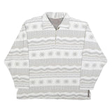 NEWPORT Womens White & Grey Patterned Collared Sweatshirt L Cotton Blend Long