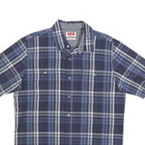 WRANGLER Mens Blue & Grey Plaid Shirt M Cotton Blend Short Sleeve Casual