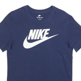 NIKE Mens Blue Cotton Blend T-Shirt S Short Sleeve Crew Neck Logo Graphic