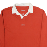 CHIPOTLE Mens Red & White Long Sleeve Plain Polo Shirt L Casual Cotton