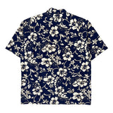 Hilo Hattie Floral Hawaiian Shirt - Large Blue Cotton