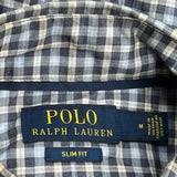 Slim Fit Polo By Ralph Lauren Checked Shirt - Medium Blue Cotton