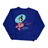 Mulan Disney Cartoon Sweatshirt - Large Blue Cotton
