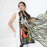 Anyyou Luxury 100% Mulberry Silk Ebony Black Long Scarf Women Beach Shawl Pashmina Wrap Swimwear Cover-Up Foulard