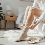 Anyfootwear 5 Pairs One Size 36-43 Beige Retro Long Knitted Socks Cotton Autumn Winter Solid Color Women Student Girls