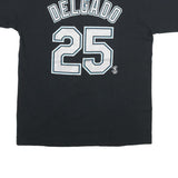 MAJESTIC Mens Black Marlins Graphic T-Shirt L Short Sleeve Crew Neck Delgado 25