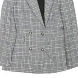 ZARA Womens Grey Check Blazer Jacket XS Cotton Blend Button Double-Breasted