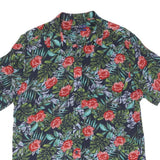Mens Navy Blue Red Green Floral Pattern Short Sleeve Shirt M Cotton Summer