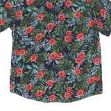 Mens Navy Blue Red Green Floral Pattern Short Sleeve Shirt M Cotton Summer