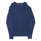 TOMMY HILFIGER Mens Blue Crew Neck Patterned Jumper Cotton Blend XL Pullover