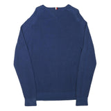 TOMMY HILFIGER Mens Blue Crew Neck Patterned Jumper Cotton Blend XL Pullover