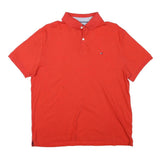 TOMMY HILFIGER Mens Red Short Sleeve Plain Polo Shirt L Cotton Blend Casual