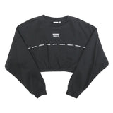 ADIDAS Womens Black Cropped Sweatshirt UK 14 Logo Print Cotton Blend Pullover