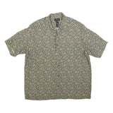 CLAIBORNE Mens Green Patterned Cotton Blend Shirt L Short Sleeve Casual
