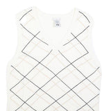 IZOD Womens White Sleeveless Patterned V Neck Basic Knit Jumper L Cotton