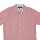 TOMMY HILFIGER Mens Red & White Striped Shirt M Casual Button Down Cotton Blend