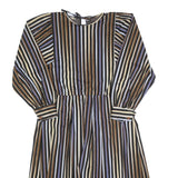 Womens Black Brown Blue Striped Day Dress Polyester Blend Long Sleeve Knee