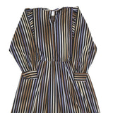 Womens Black Brown Blue Striped Day Dress Polyester Blend Long Sleeve Knee