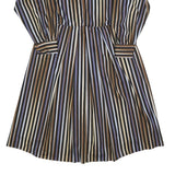 Womens Black Brown Blue Striped Day Dress Polyester Blend Long Sleeve Knee