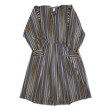Womens Black Brown Blue Striped Day Dress Polyester Blend Long Sleeve Knee