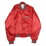 Womens Red Plain Varsity Jacket M Nylon Bomber Zip Retro Casual Lightweight