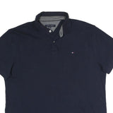 TOMMY HILFIGER Mens Blue Polo Shirt L Classic Cotton Blend Short Sleeve Casual