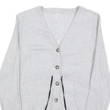 PAULA JANZ Womens Grey Wool Blend Button Top Long Sleeve V-Neck XS Stylish