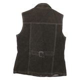 IN FLIGHT Womens Brown Leather Button Jacket M Woven Sleeveless Stylish Casual