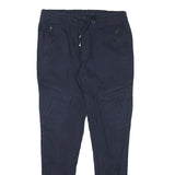 JEAN PASCALE Mens Cotton Blend Navy Slim Drawstring Trousers W30 L29 Casual