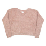 PINK ROSE Womens Pink Jumper Plain V-Neck Chunky Knit M Casual Soft