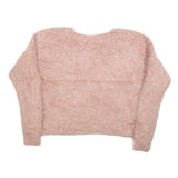 PINK ROSE Womens Pink Jumper Plain V-Neck Chunky Knit M Casual Soft