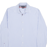 TOMMY HILFIGER Mens Blue & White Striped Shirt M Classic Fit Cotton Blend