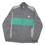 ADIDAS Mens Grey & Green Track Jacket XL Polyester Blend Plain Zip Casual
