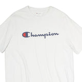 CHAMPION Mens White Cotton Graphic T-Shirt L Short Sleeve Crew Neck Logo