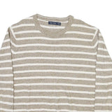 NAUTICA Womens Beige & White Striped Plain Crew Neck Basic Knit XL Cotton Blend