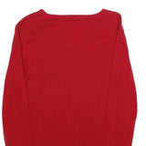 TOMMY HILFIGER Womens Red Patterned Pullover V-Neck Basic Knit M Jumper