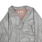 G-3 Womens Grey Leather Button Jacket M Plain Classic Stylish