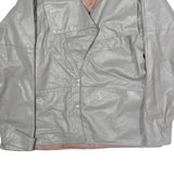 G-3 Womens Grey Leather Button Jacket M Plain Classic Stylish