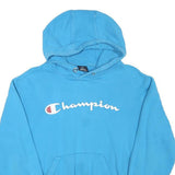 CHAMPION Mens Blue Pullover Hoodie M Logo Print Cotton Blend