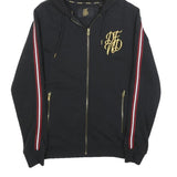 NFND Mens Black Zip Up Hoodie XS Gold Logo Striped Sleeve Cotton Blend