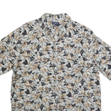 CROFT & BARROW Mens Black & Beige Floral Print Cotton Blend Shirt L Summer