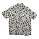 CROFT & BARROW Mens Black & Beige Floral Print Cotton Blend Shirt L Summer