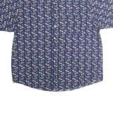 CLUB ROOM Mens Blue Pattern Cotton Shirt XL Short Sleeve Casual Summer