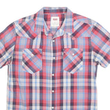 LEVI'S Mens Blue & Red Check Shirt S Short Sleeve Button Casual Cotton Blend