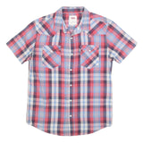 LEVI'S Mens Blue & Red Check Shirt S Short Sleeve Button Casual Cotton Blend