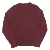 TOMMY HILFIGER Mens Maroon & Grey Patterned Jumper Crew Neck Cable Knit L Cotton