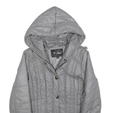 GUESS Womens Grey Hooded Quilted Jacket S Polyester Blend Zip Casual Outerwear