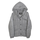 GUESS Womens Grey Hooded Quilted Jacket S Polyester Blend Zip Casual Outerwear