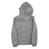 GUESS Womens Grey Hooded Quilted Jacket S Polyester Blend Zip Casual Outerwear