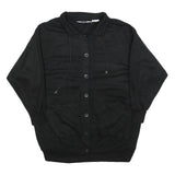 SPECIAL EVENTS Womens Black Collared L Cotton Blend Sweatshirt Button Front